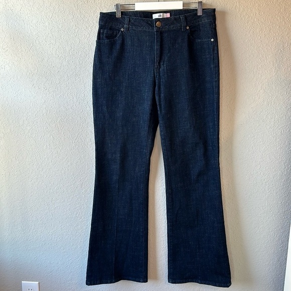 CAbi Wide Leg High Rise Trouser Jeans #5691 Deep Sea Dark Wash Size 12 Long - Picture 1 of 13